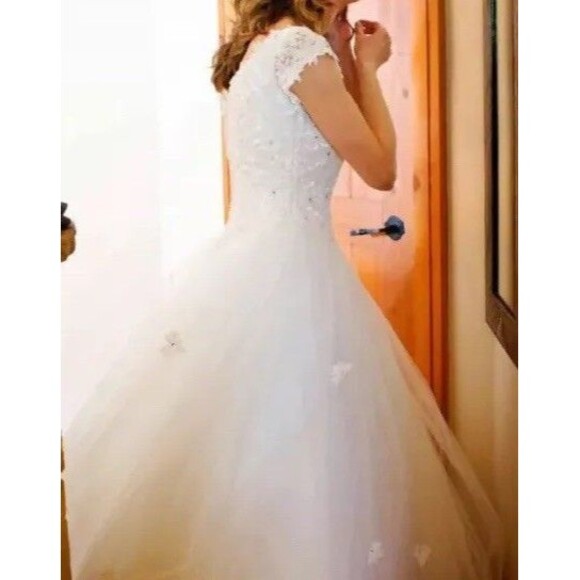 Wedding‎ Dress Ball Gown Off Shoulder Vintage 90s White Tulle Layers Princess 6 - Picture 3 of 12